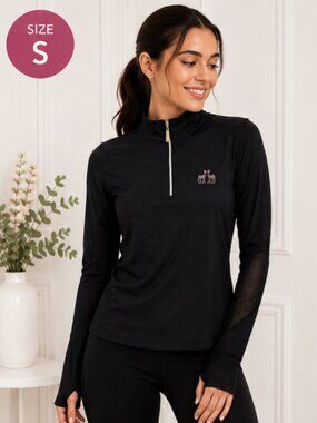 Swing Black Quarter-Zip Top with Sheer Sleeves